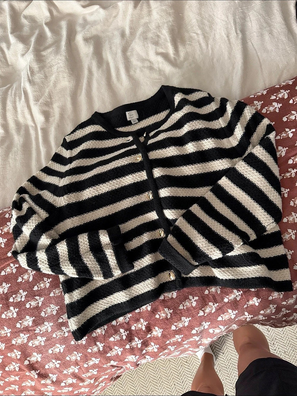 a new day Striped Cardigan Black & Cream Size Large